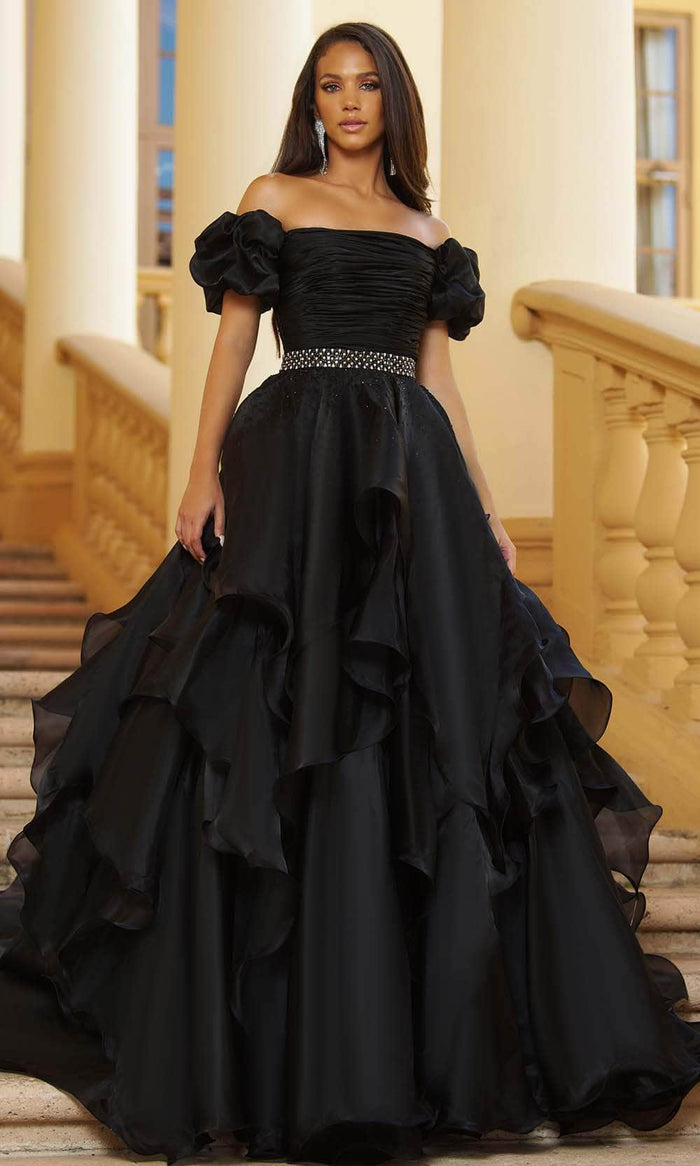 Ava Presley 28571 - Tiered Ruffle Ballgown Special Occasion Dress 00 / Black