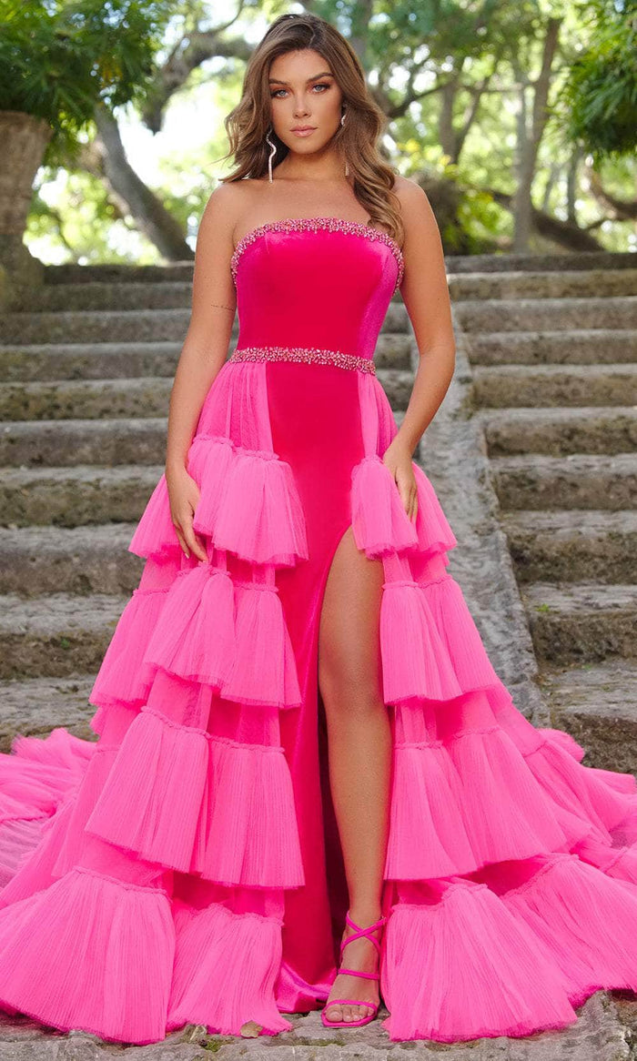 Ava Presley 38334 - Rhinestone Embellished Strapless Prom Dress Special Occasion Dress 00 / Fuchsia/Pink