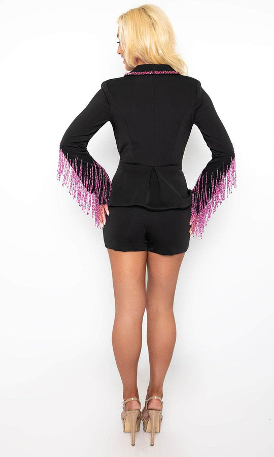 Ava Presley 38573 - Long Sleeve Beaded Embellished V-Neck Romper