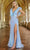Ava Presley 38896 - Feathered V-Neck Prom Dress Special Occasion Dress 00 / Powder Blue