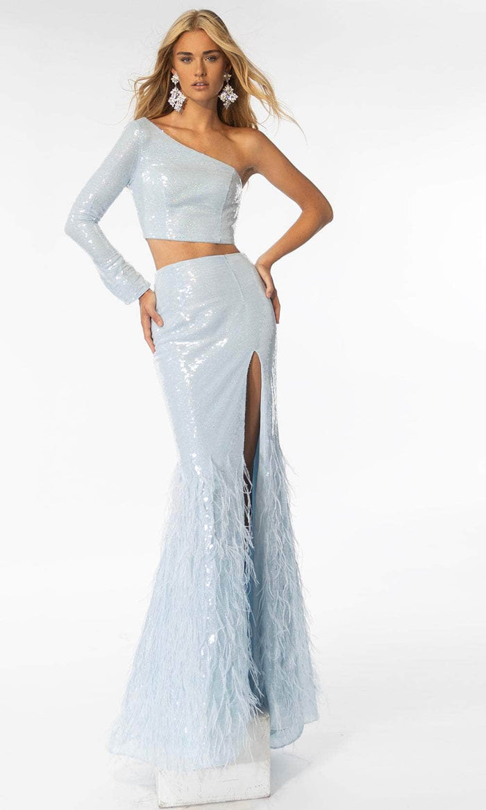 Ava Presley 39243 - Two-Piece Feather Detailed Skirt Prom Dress Special Occasion Dress 00 / Light Blue