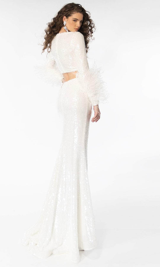 Ava Presley 39259 - Feather Detailed Long Sleeve Evening Dress