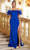 Ava Presley 39268 - Feather Sleeve Prom Dress with Slit Special Occasion Dress 00 / Royal