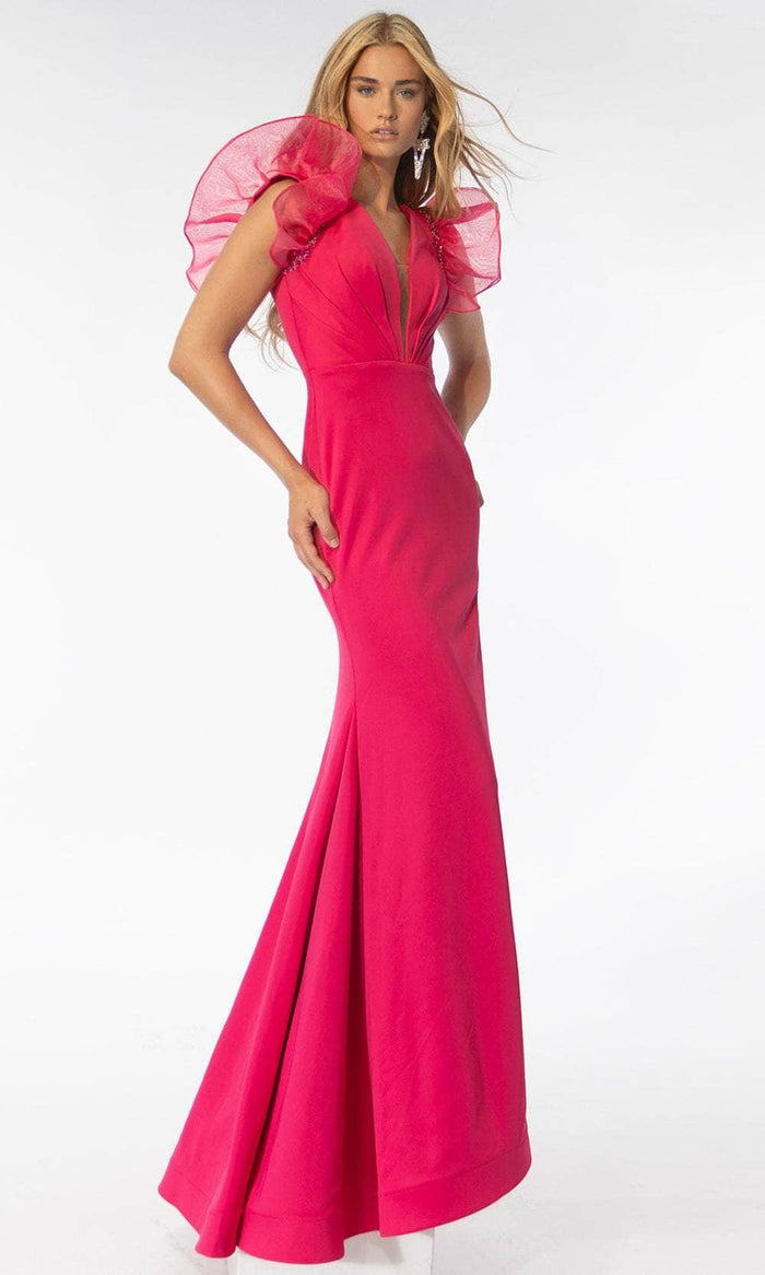 Ava Presley 39307 - Puff Cap Sleeve Prom Gown Special Occasion Dress 00 / Hot Pink