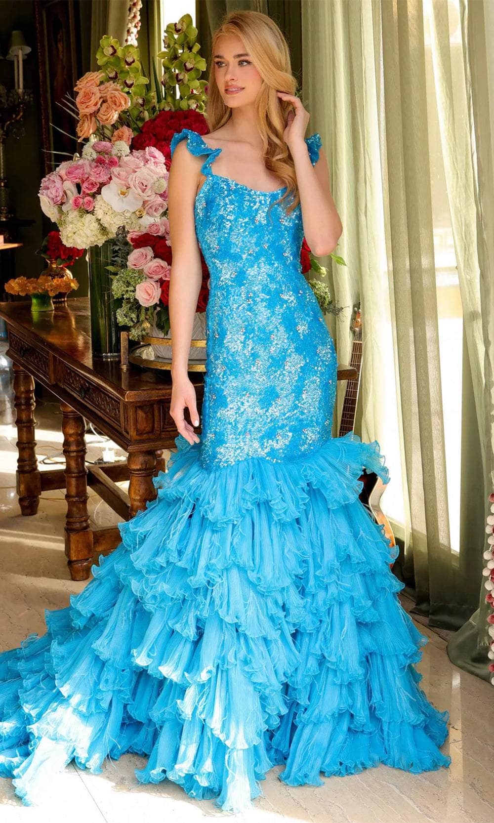 Trumpet/Mermaid Off-the-Shoulder Sweep Train Chiffon Evening Dress With Sequins Bow S 017167715 G167715