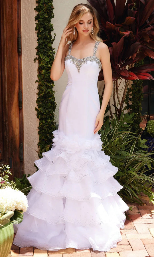 Ava Presley 39566 - 3D Rosette Mermaid Ruffle Evening Gown