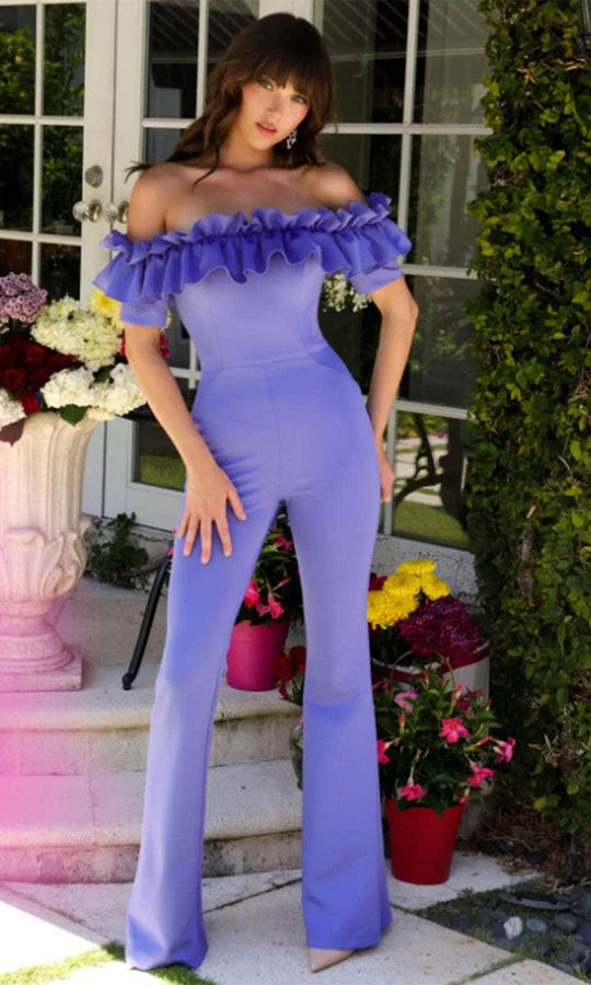 Ava Presley 39574 - Straight Neckline Short Sleeve Jumpsuit