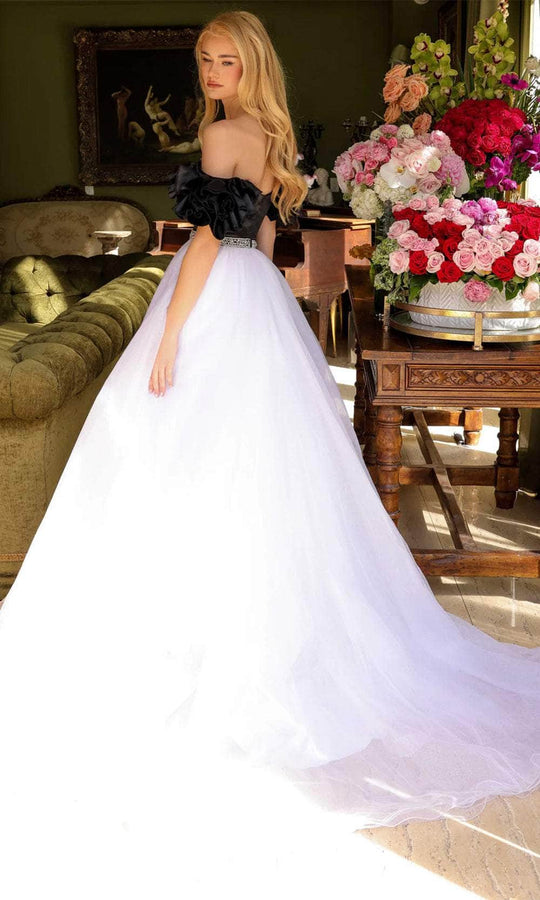 Ava Presley 39581 - Off Shoulder Beaded Belt Ballgown