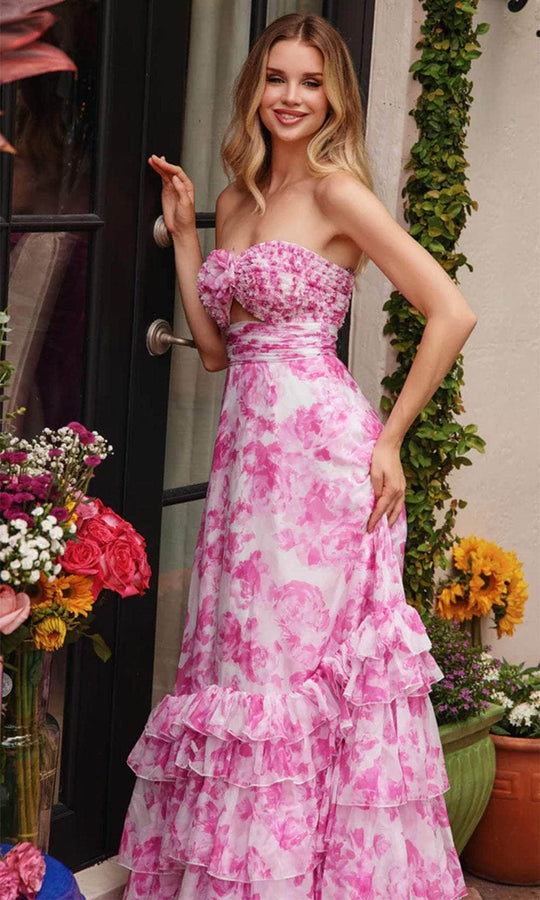 Ava Presley 40026 - Strapless Neck Ruffled Tiered Skirt Prom Gown