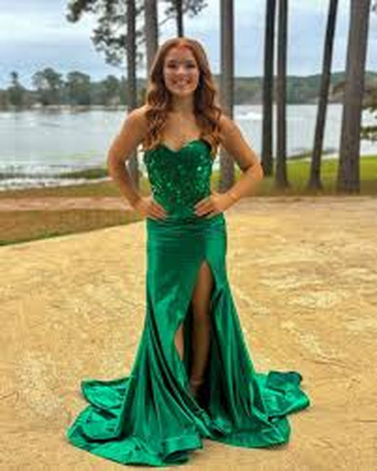 Ava Presley 40145 - Sequin Corset Gown with Slit