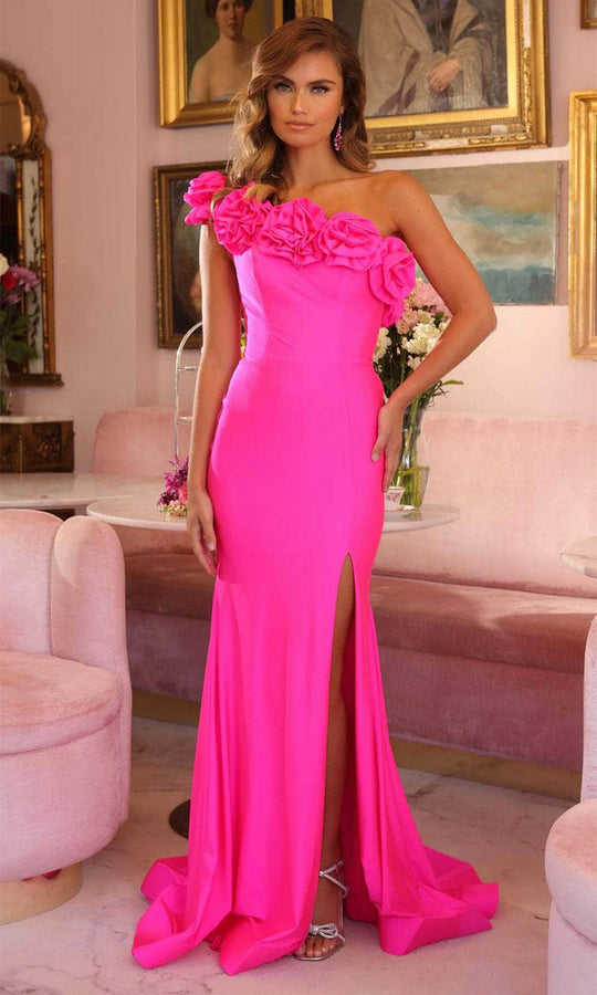 Ava Presley 47004 - Asymmetrical Neck Fitted Bodice Prom Gown