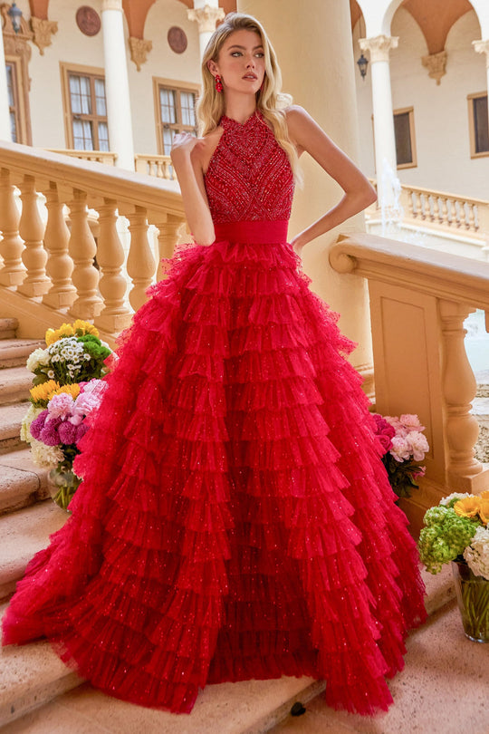 Ava Presley 47258 - Beaded Tiered Tulle Ballgown