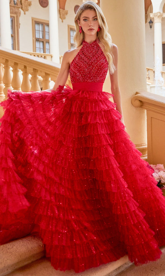 Ava Presley 47258 - Beaded Tiered Tulle Ballgown