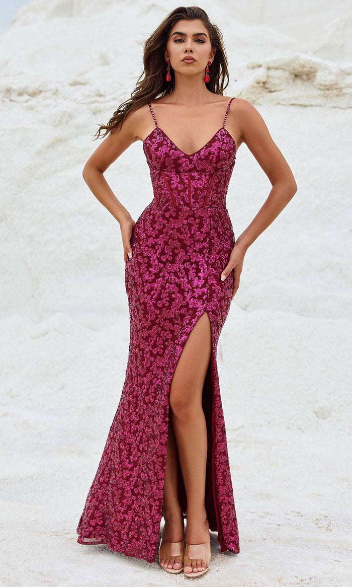 Blush by Alexia Designs 12104 - Beaded Straps V-Neck Prom Gown Prom Dresses 0 / Sangria