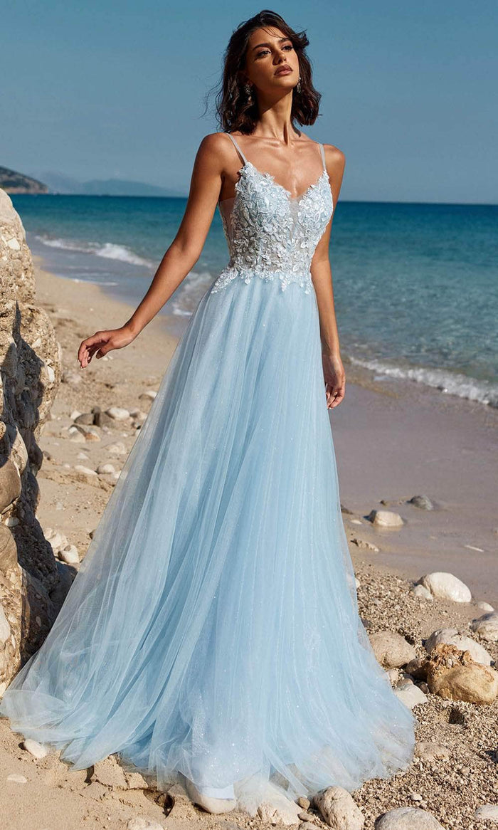 Blush by Alexia Designs 12117 - Embroidered Corset Sleeveless Ballgown Ball Gowns 0 / Iced Blue