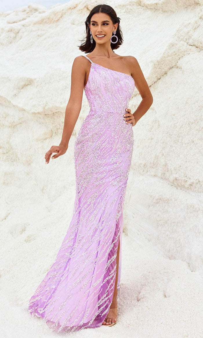 Blush by Alexia Designs 12121 - Asymmetric Sequin Prom Gown with Slit Prom Dresses 0 / Lilac