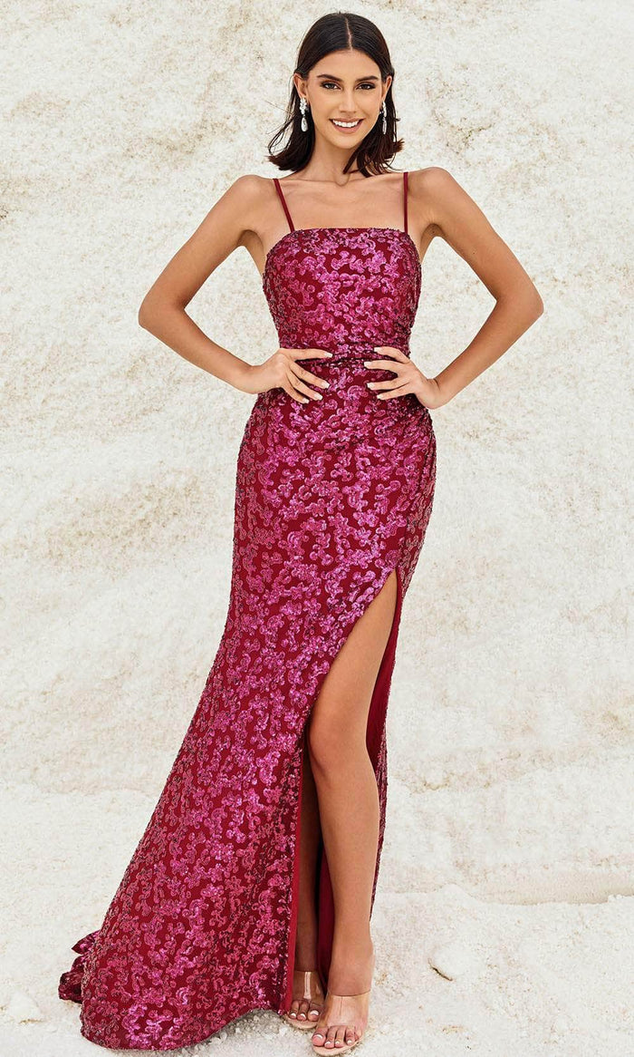 Blush by Alexia Designs 12165 - Sequined Strappy Back Prom Gown Prom Dresses 0 / Sangria