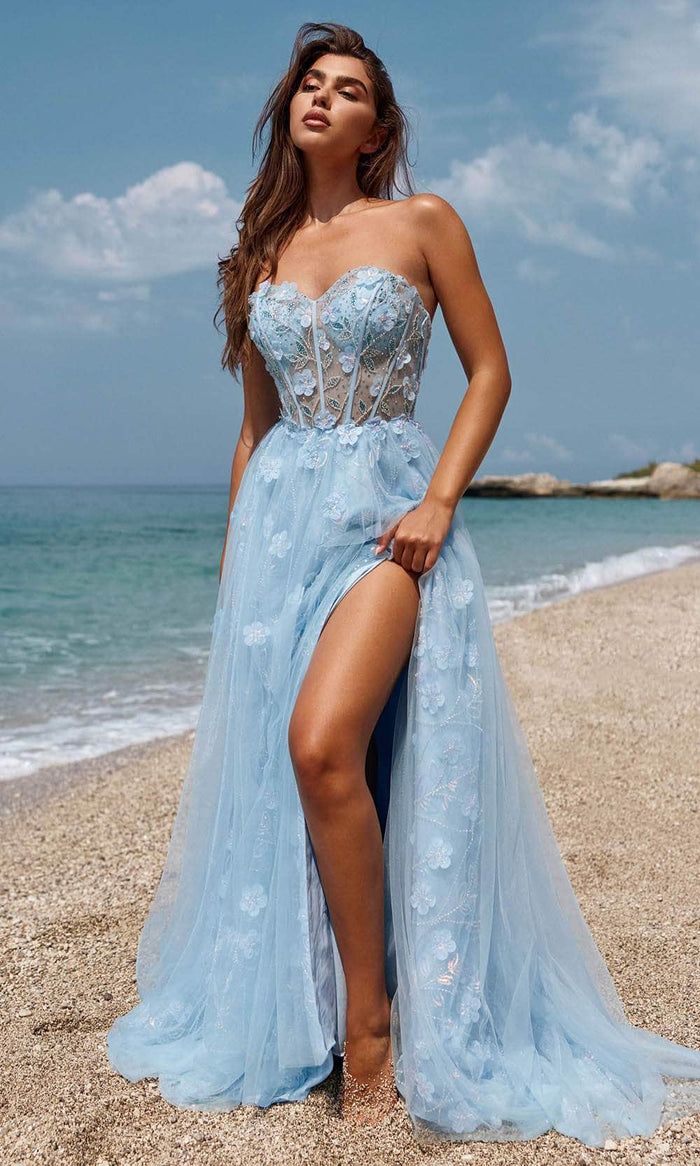 Blush by Alexia Designs 12168 - 3D Floral Strapless Ballgown Ball Gowns 0 / Sky Blue