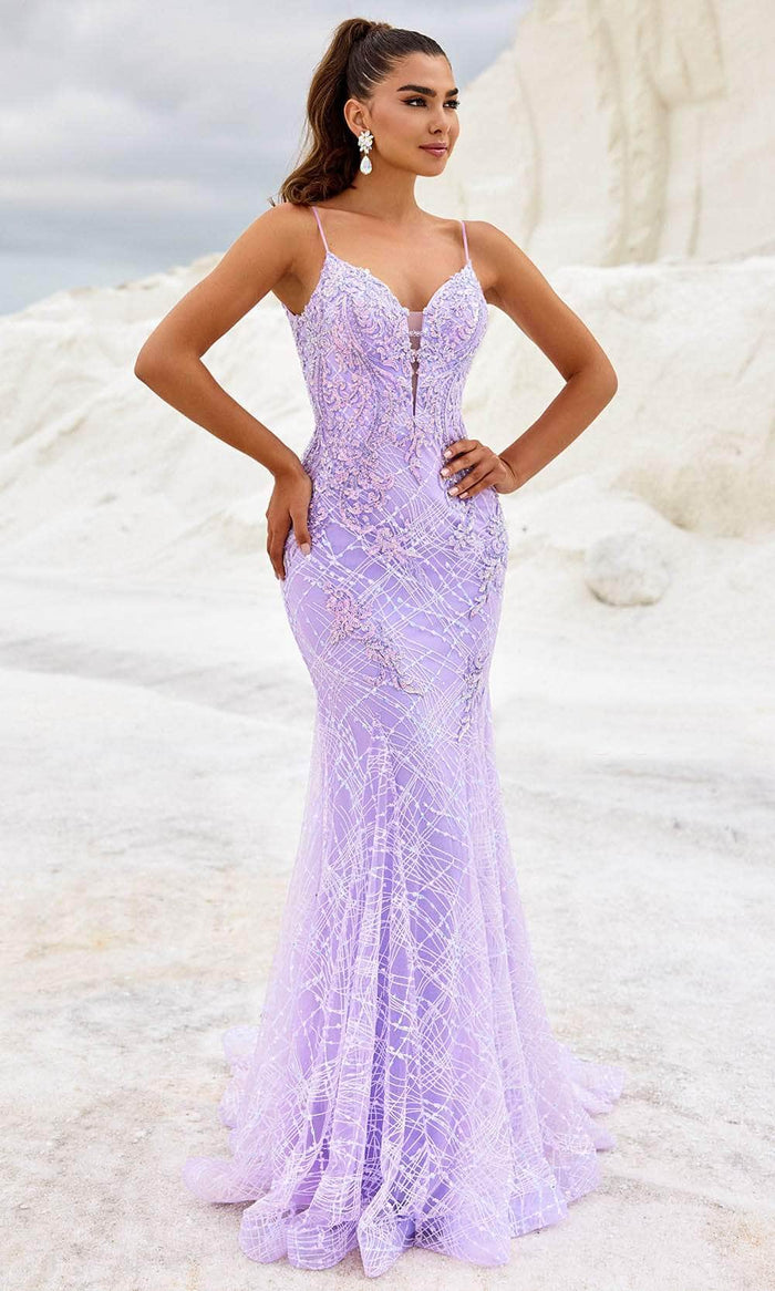 Blush by Alexia Designs 12175 - Embroidered Plunging V-Neck Prom Gown Prom Dresses 0 / Lavender