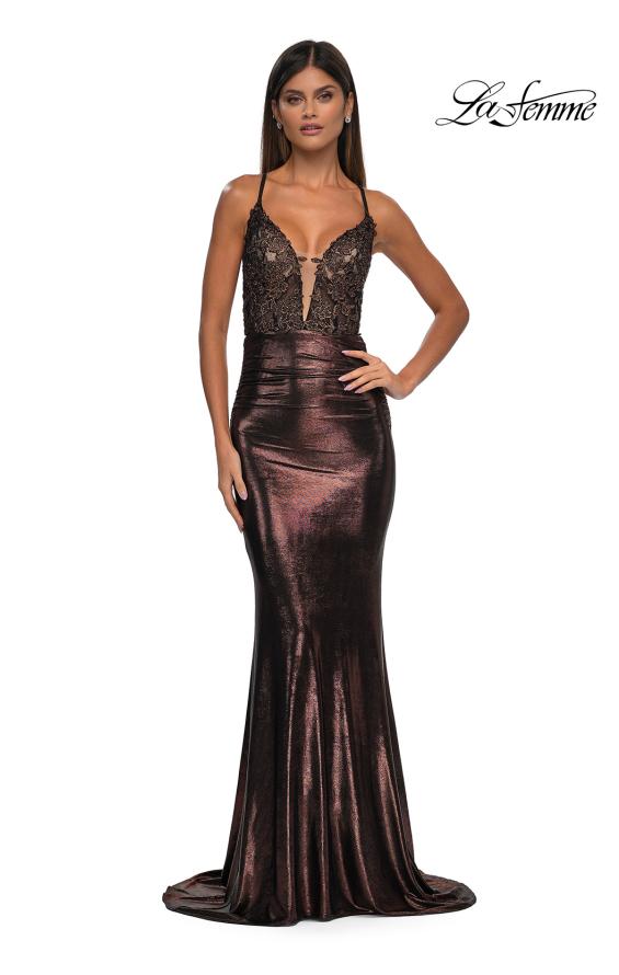 yellow plus size dress formal Long-Sleeve Long Lace Plus-Size Prom Dress by La Femme Yellow / 14W