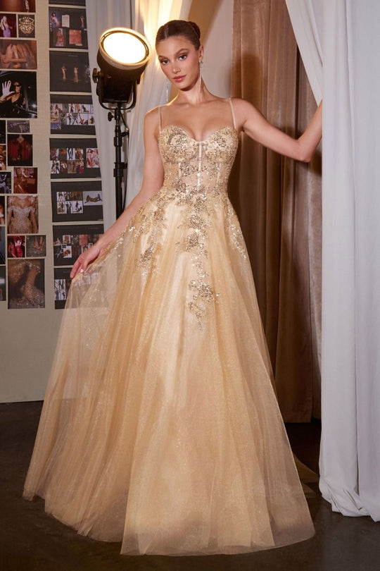 Ladivine C177 - Sweetheart Embellished Glitter Tulle Prom Gown