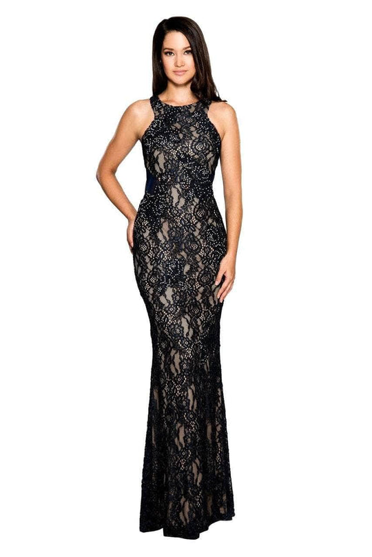Cachet 5825OZ - Floral Lace Halter Evening Dress