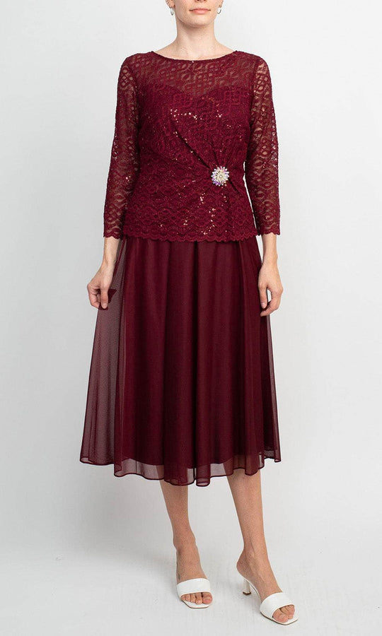 Cachet 60432 - Embroidered Bateau Neck Dress Cocktail Dresses 6 / Bordeaux