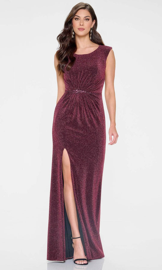 Cameron Blake CB201 - Stretch Knit Cap Sleeve Gown with Slit