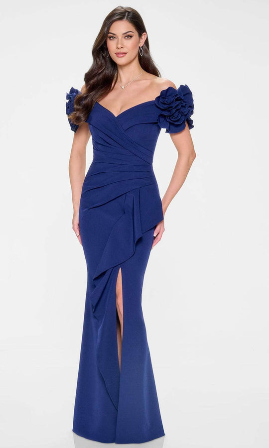 Cameron Blake CB209 - Pleated Bodice Off-Shoulder Crepe Gown
