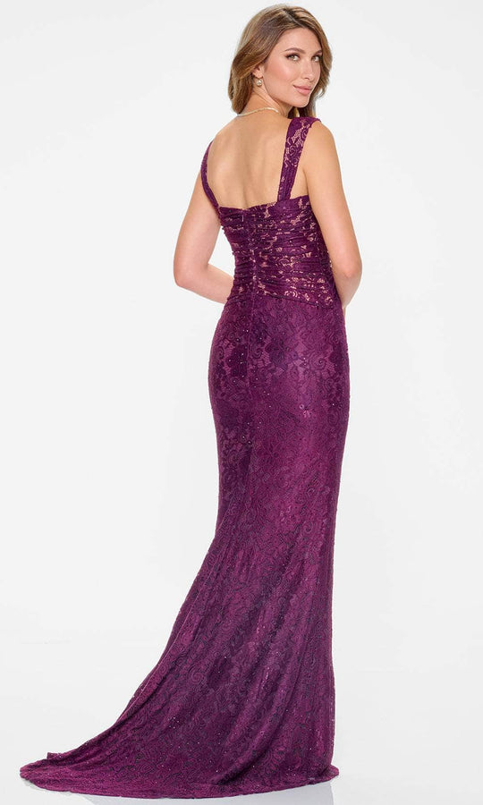 Cameron Blake CB210 - Stretch Lace Sheath Gown with Stone Accents