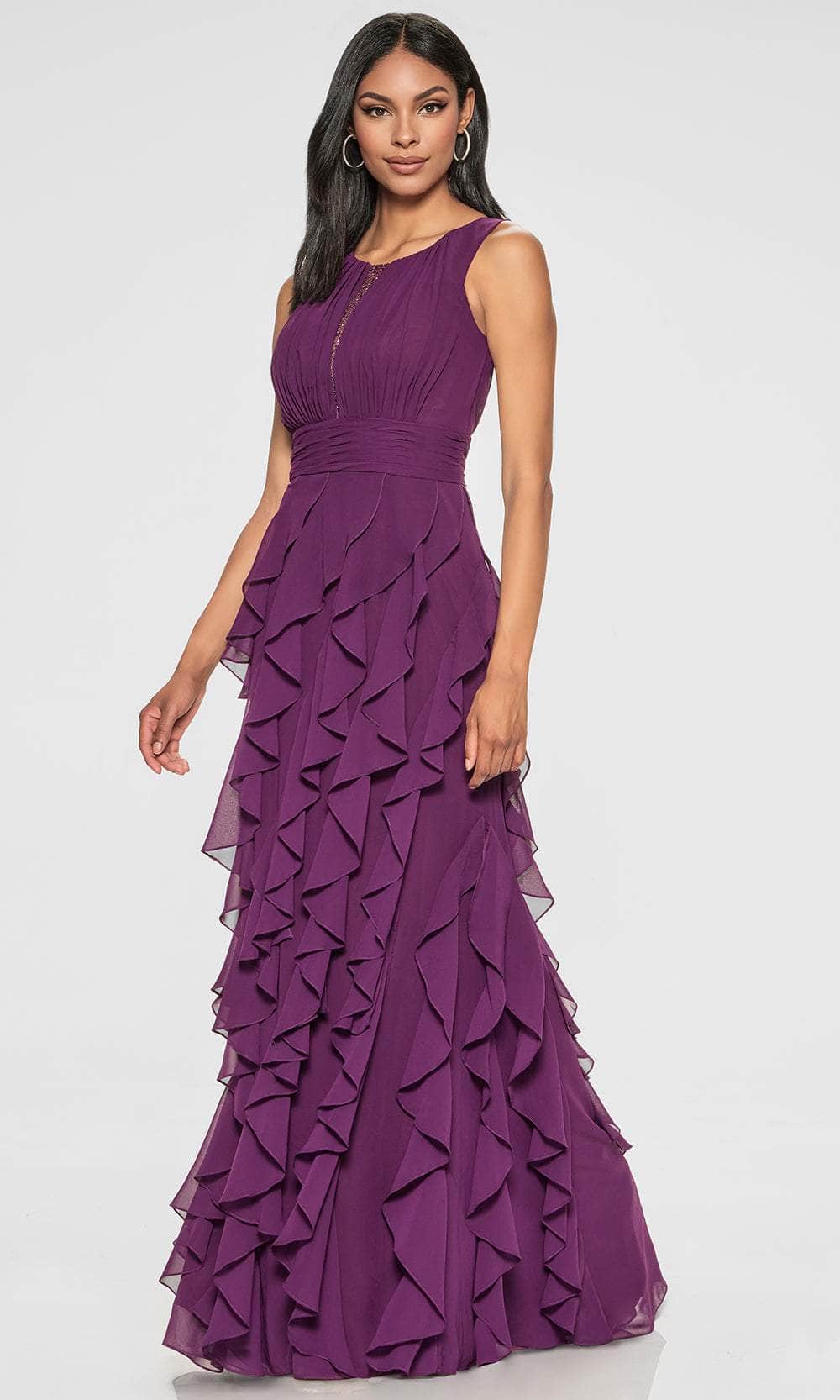 Cameron Blake CB213 - Long Chiffon, Tulle, Beading & Pongee Lining A-line Dress - Sleeveless, Ruffle Skirt, Beaded, Ruched Waistband, Detachable Flutter Sleeves Couture Candy Cameron Blake CB213 - Long Chiffon, Tulle, Beading & Pongee Lining A-line Dress - Sleeveless, Ruffle Skirt, Beaded, Ruched Waistband, Detachable Flutter Sleeves Couture Candy
