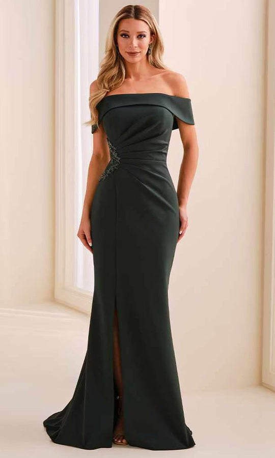 Cameron Blake CB442 - Off Shoulder Beaded Waist Formal Dress