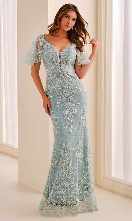 Cameron Blake CB453 - Embroidered Tulle Flutter Sleeve Formal Dress