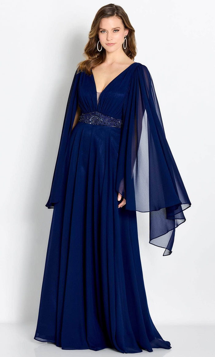 Cameron Blake CB756 - Draped Shoulder Evening Gown Special Occasion Dress 4 / Navy