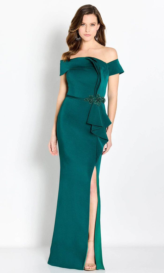 Cameron Blake CB761 - Draped Off Shoulder Evening Gown Special Occasion Dress 4 / Emerald