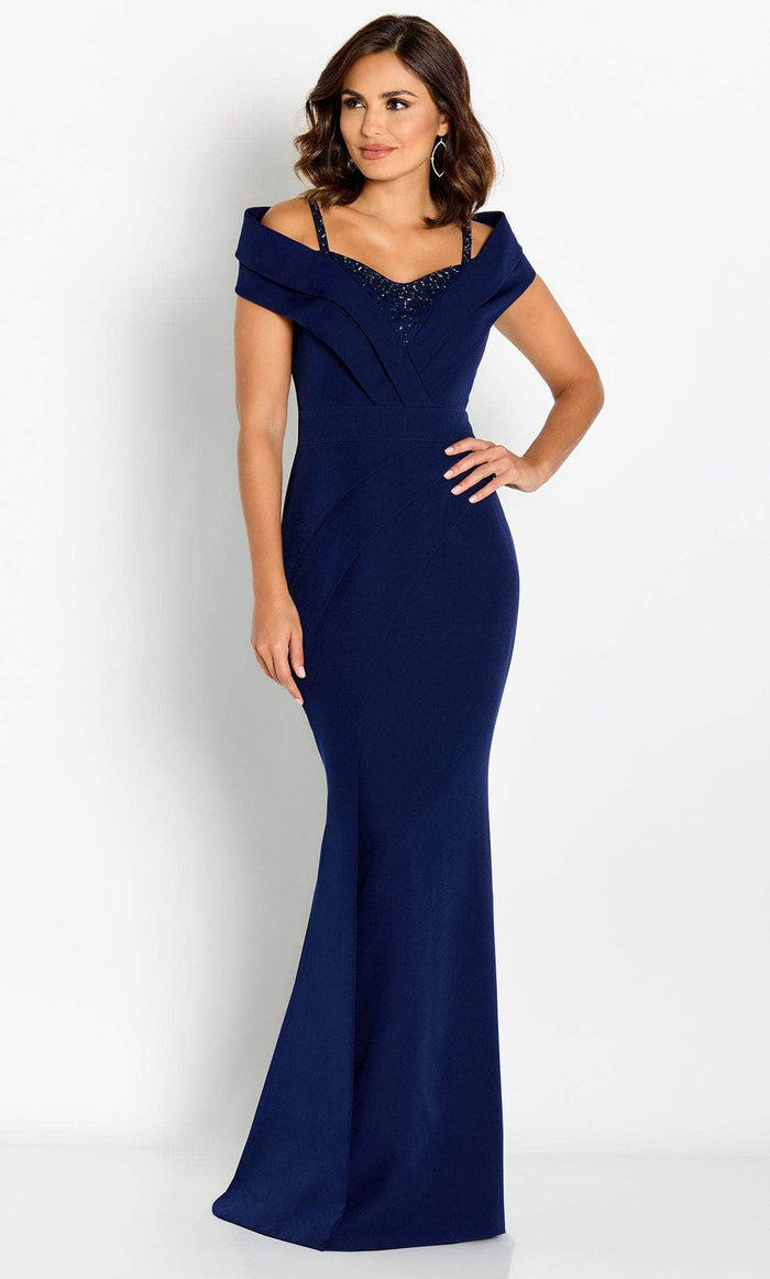 Cameron Blake CB762 - Pleated Off Shoulder Evening Gown Special Occasion Dress 4 / Navy
