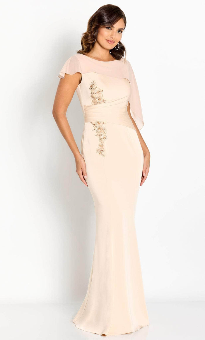 Cameron Blake CB763 - Draped Sleeve Evening Gown Special Occasion Dress 4 / Apricot