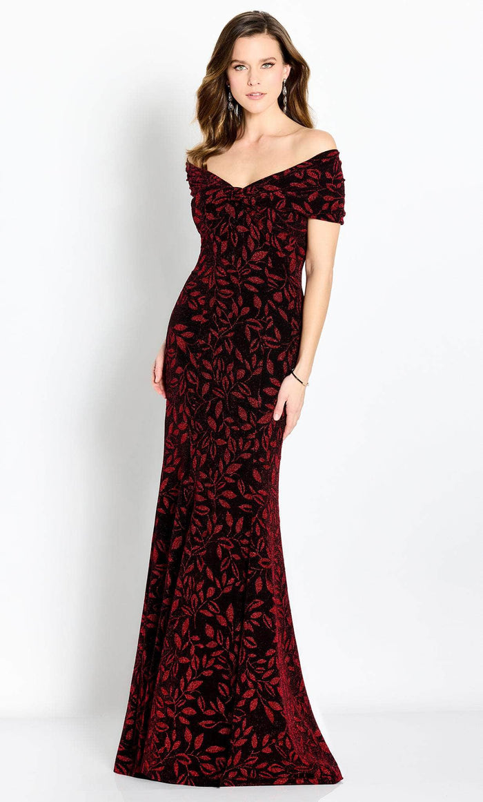 Cameron Blake CB766 - Foliage Motif Evening Gown Special Occasion Dress 4 / Black/Red