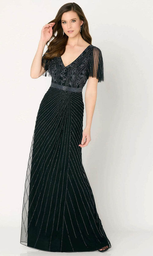 Cameron Blake CB785 - Flutter Sleeve Crystalline Evening Dress