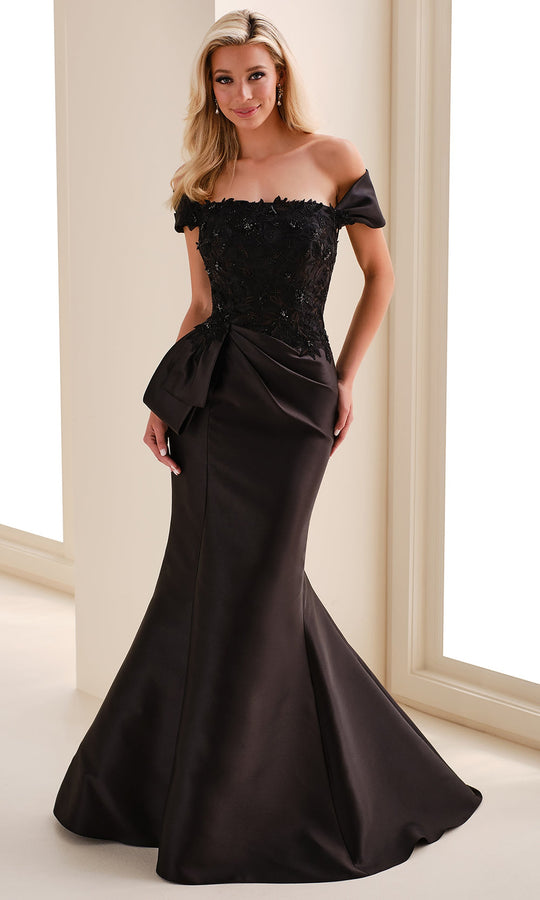 Cameron Blake CB829 - Off Shoulder Embroidered Mikado Gown