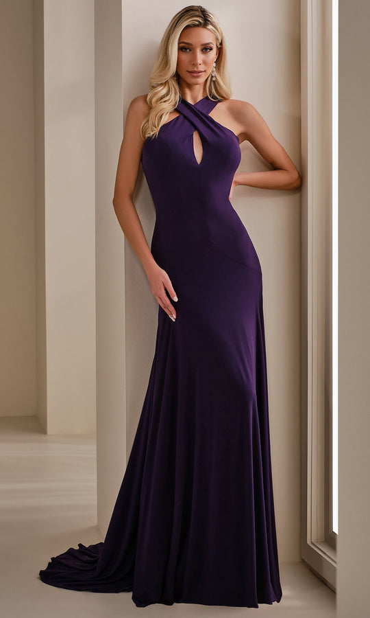 Cameron Blake CB911 - Twist Halter Tricot Evening Gown