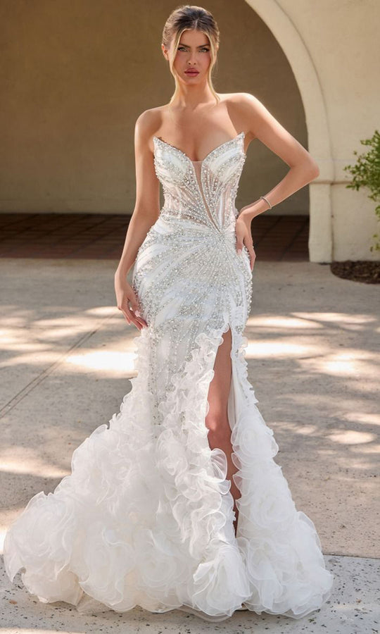 Ladivine CC2488W - Plunging V-Neck Ruffled Mermaid Bridal Dress
