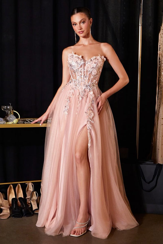 Ladivine CD2426 - 3D Floral Corset A-Line Prom Gown