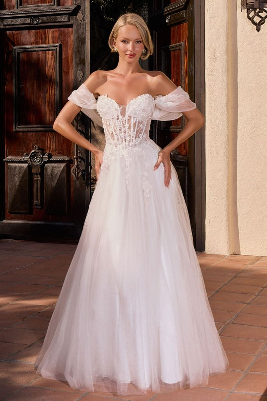 Ladivine CD2426W - Floral Applique Off Shoulder Bridal Gown