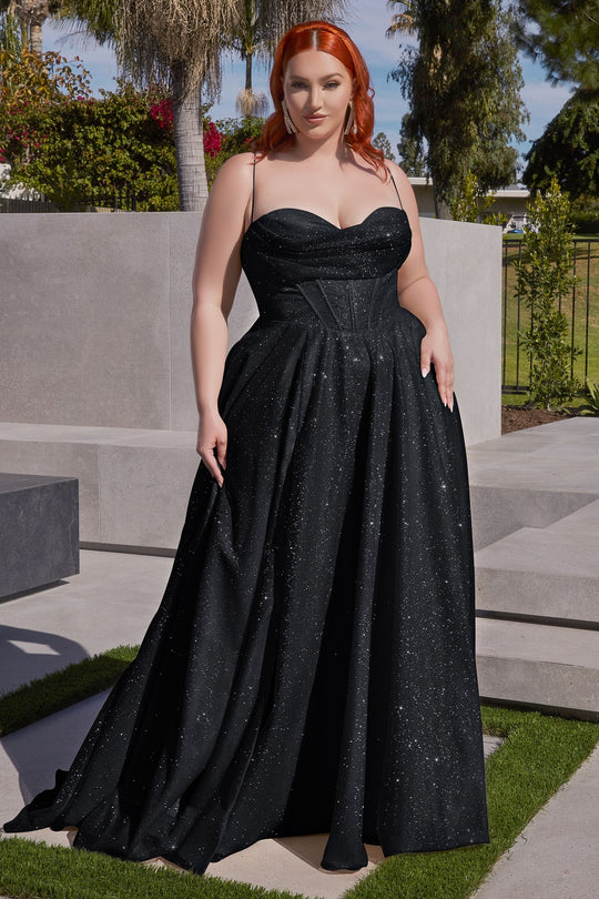 Ladivine CD252C - Cowl Neck Glitter Evening Gown