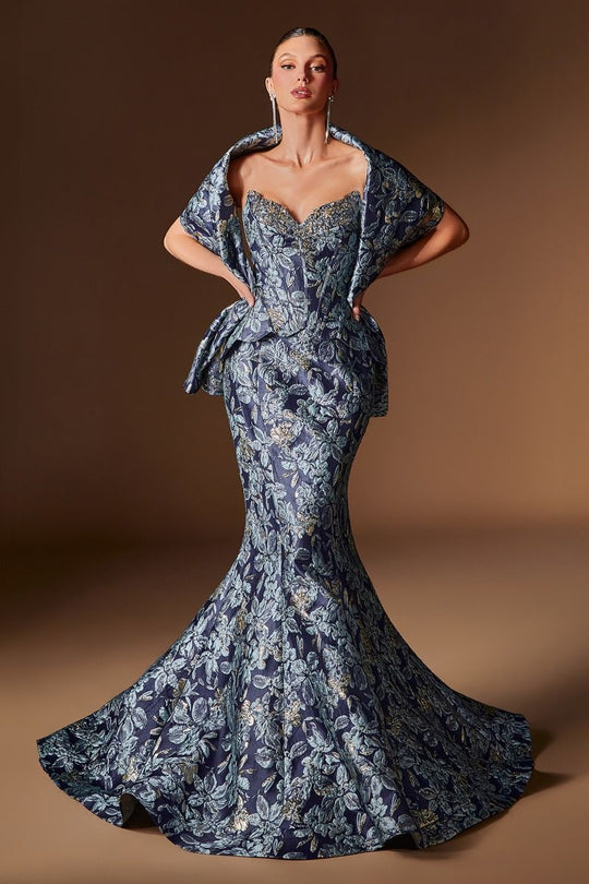 Ladivine CD655 - Floral Jacquard Sweetheart Prom Gown