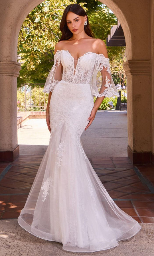 Ladivine CD659W - Embroidered Lace Illusion Sleeve Bridal Gown
