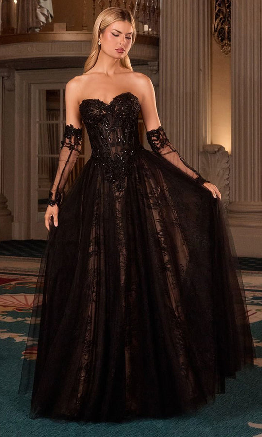 Ladivine CD717 - Embroidered Lace Sweetheart Gown with Gloves