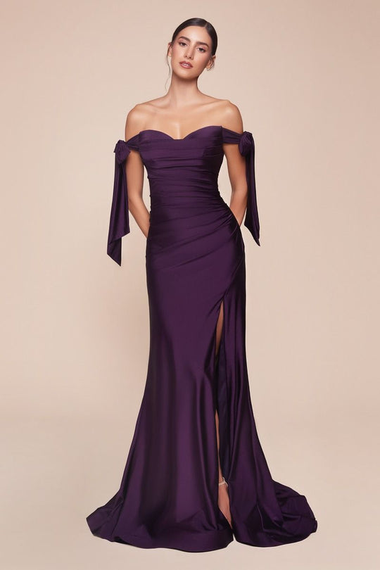 Ladivine CD943 - High-Slit Jersey Evening Modest Prom Dress