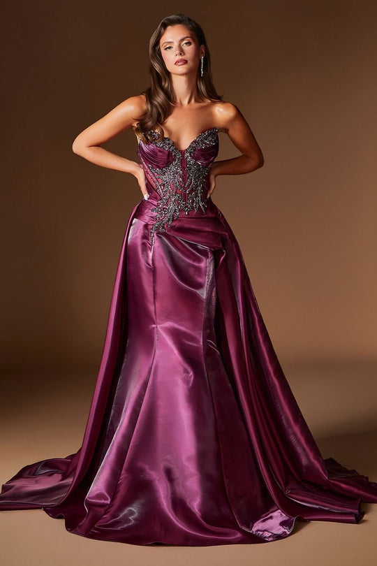 Ladivine CDS568 - Pleated Overskirt Embellished Strapless Prom Gown